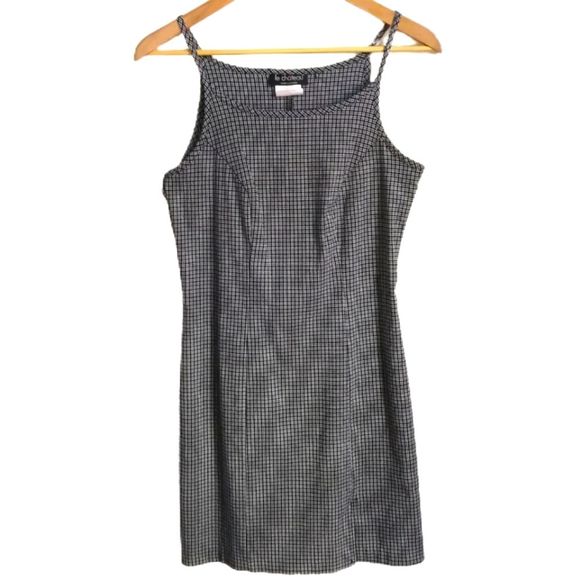 VINTAGE Y2K Canadian Black & White Plaid Check Stretchy Mini Dress Size Medium